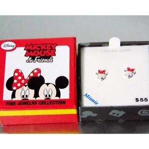 Disney Mickey Minnie Mouse Earrings Sterling Silver Red Bow Girls Womens New Box